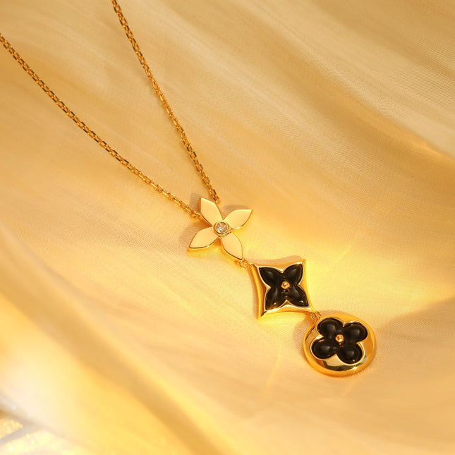 STAR AND SUN ONYX PINK GOLD NECKLACE