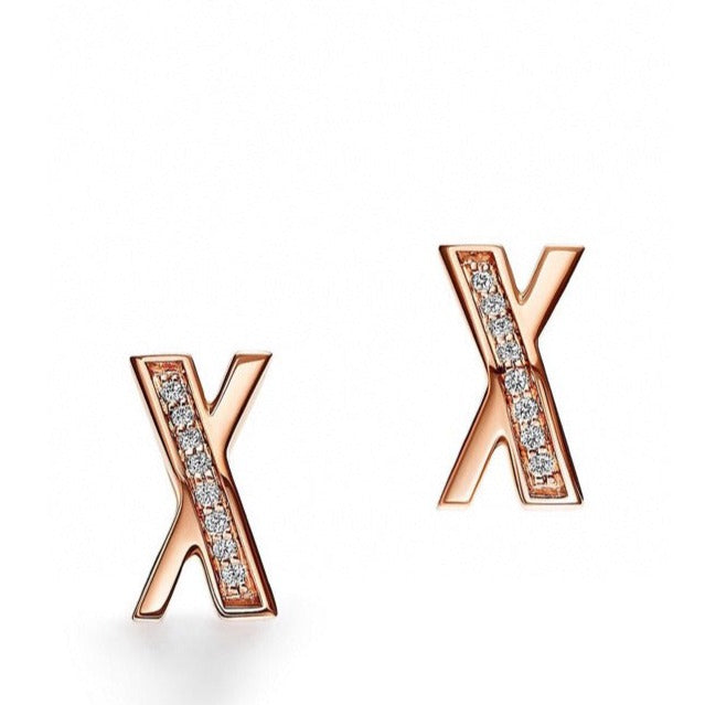 X EARRINGS ROSE GOLD DIAMONDS