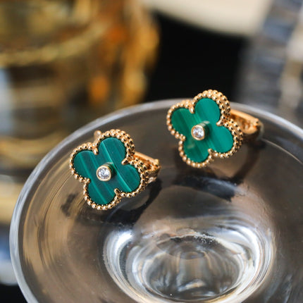 CLOVER MALACHITE DIAMOND EARRINGS