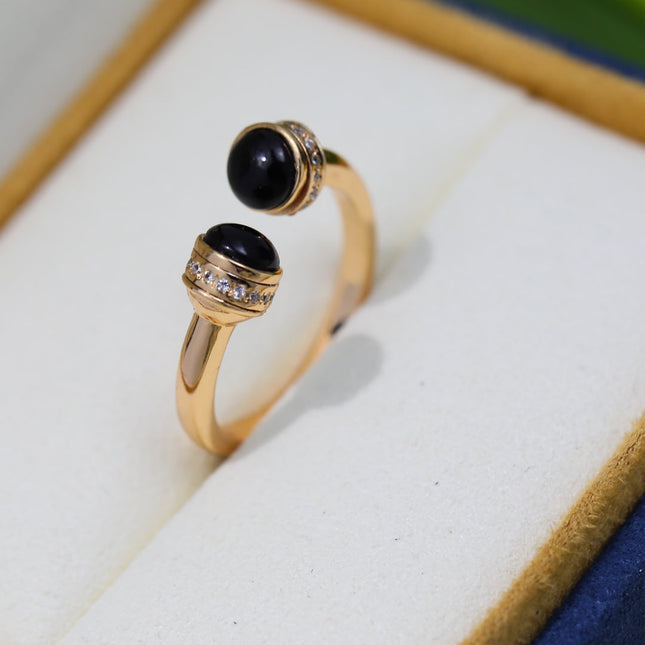 POSSEISION ONYX DIAMOND PINK GOLD RING