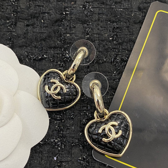 HEART CC QUILTED DROP EARRINGS