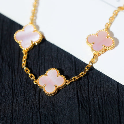 CLOVER 5 PINK MOP GOLD BRACELET