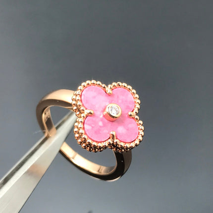 CLOVER RHODONITE PINK GOLD RING