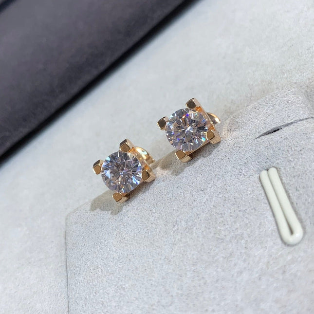 6MM DIAMOND PINK GOLD STUD EARRINGS