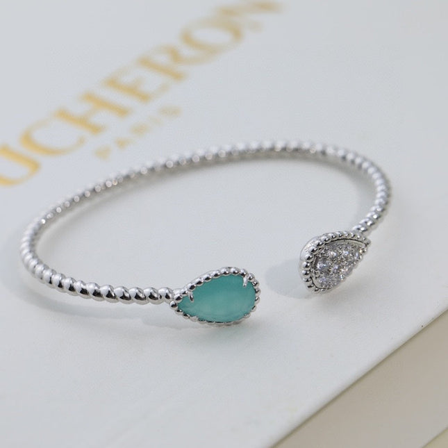 BOHEME AQUAMARINE DIAMOND SILVER OPEN BRACELET