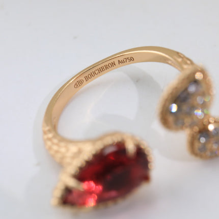 BOHEME 3 MOTIF CARNELIAN DIAMOND PINK GOLD RING