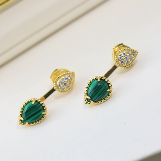 BOHEME MALACHITE C SHAPE GOLD EARRINGS