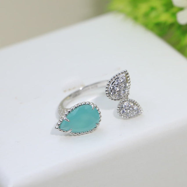 BOHEME SILVER 3 MOTIF AQUAMARINE DIAMOND RING