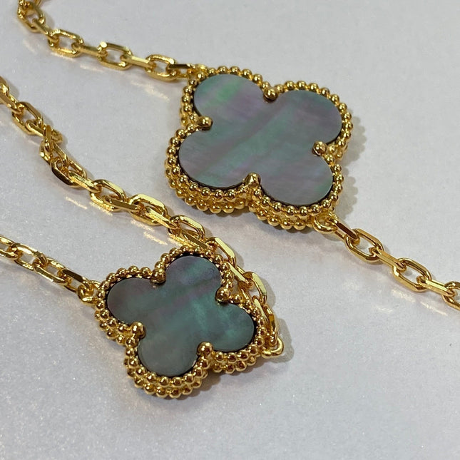 CLOVER ONYX MOP 16 MOTIF GOLD 130CM NECKLACE