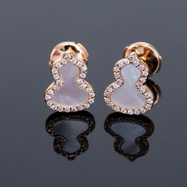 WULU MOP DIAMOND PINK GOLD STUD EARRINGS