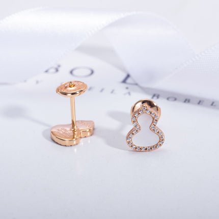 WULU MOP DIAMOND PINK GOLD STUD EARRINGS