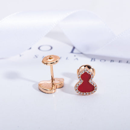 WULU CARNELIAN DIAMOND PINK GOLD STUD EARRINGS