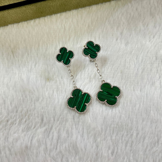 CLOVER 2 MOTIF MALACHITE EARRINGS