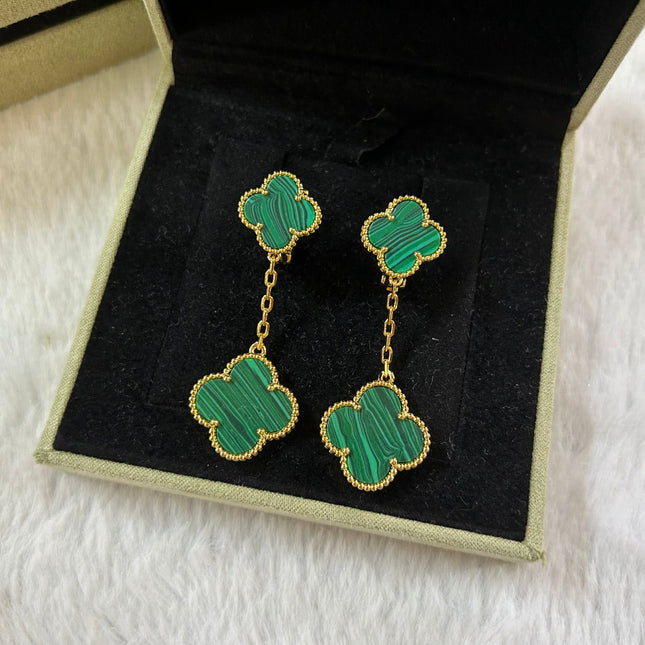 CLOVER 2 MOTIF MALACHITE EARRINGS