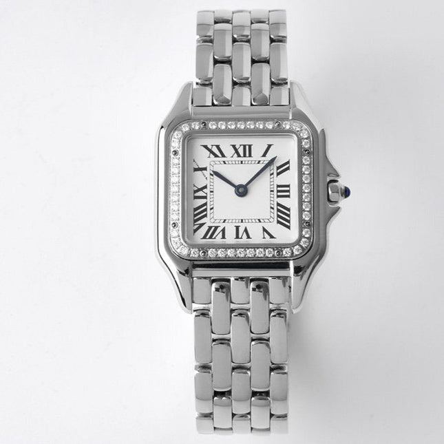 PANTHERE 27MM SILVER CASE DIAMOND BEZEL WHITE DIAL