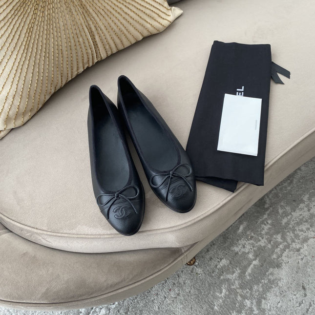 BALLET FLATS BLACK GRAINED CALFSKIN