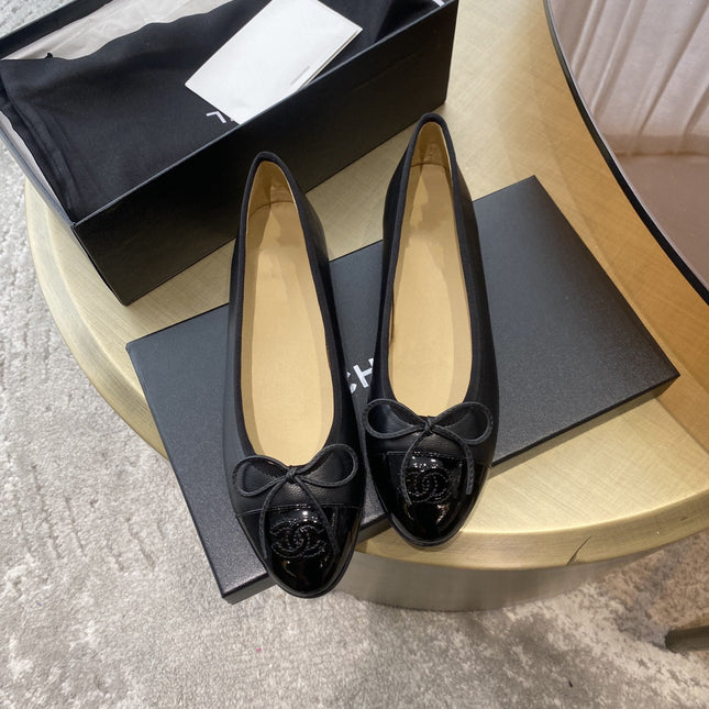 BALLET FLATS BLACK BEIGE LAMBSKIN