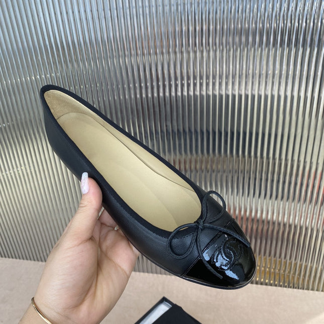 BALLET FLATS BLACK BEIGE LAMBSKIN