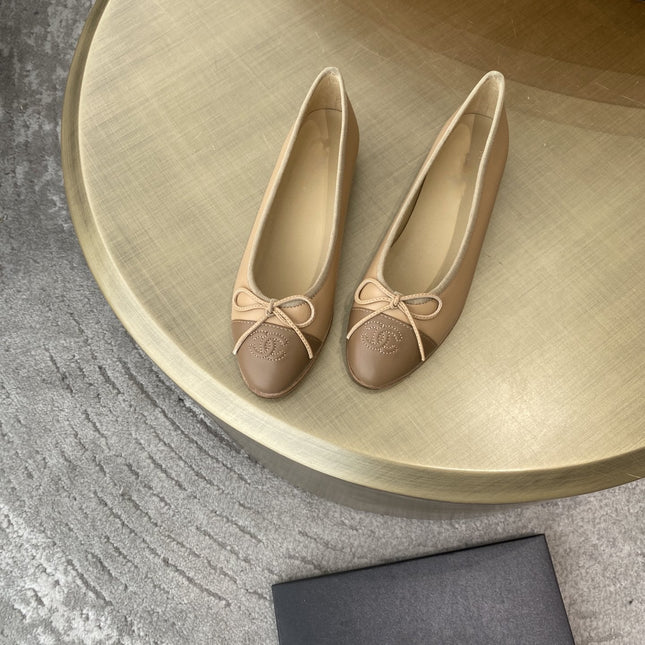 BALLET FLATS BEIGE BROWN LAMBSKIN