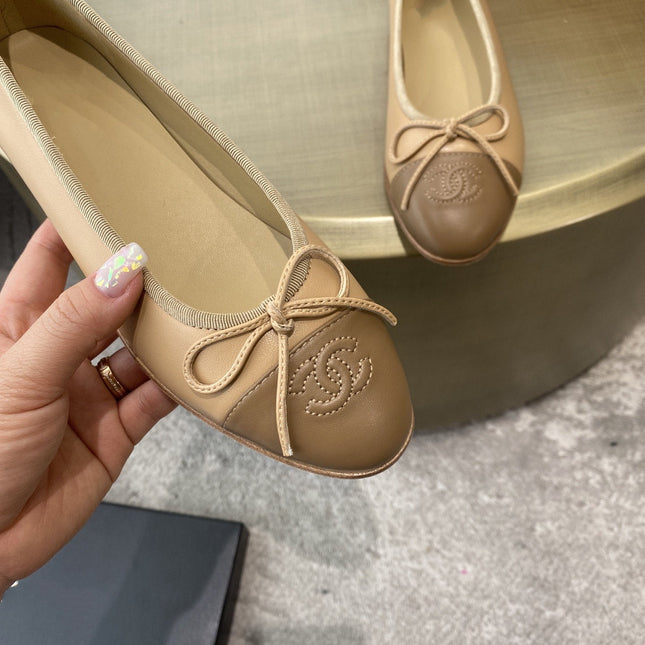 BALLET FLATS BEIGE BROWN LAMBSKIN