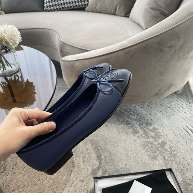 BALLET FLATS DARK BLUE BLACK LAMBSKIN