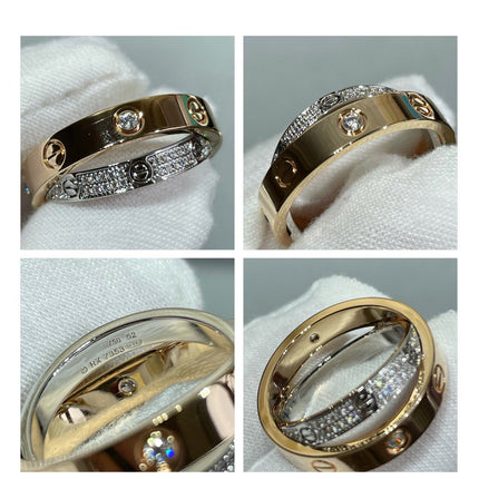 LOVE PINK GOLD SILVER DIAMOND DOUBLE RING