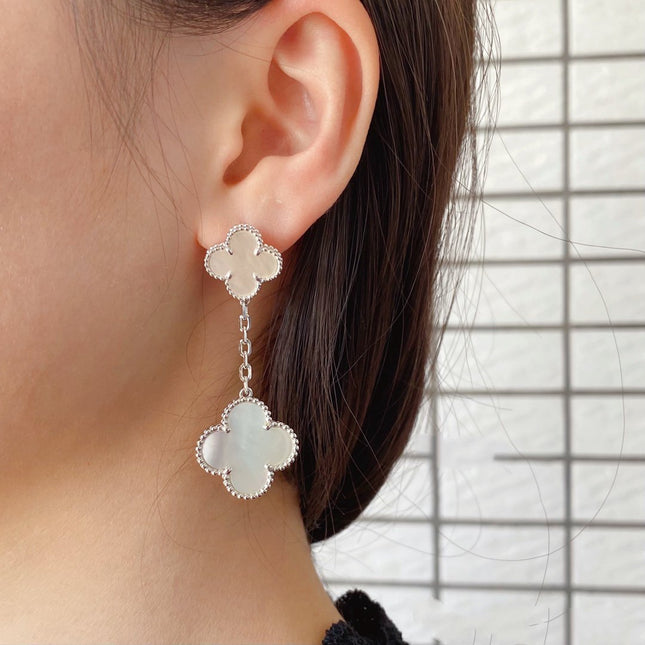 CLOVER MOP 2 MOTIFS SILVER EARRINGS