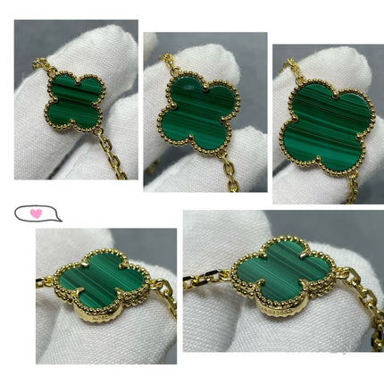 CLOVER 16 MOTIF MALACHITE PINK GOLD NECKLACE