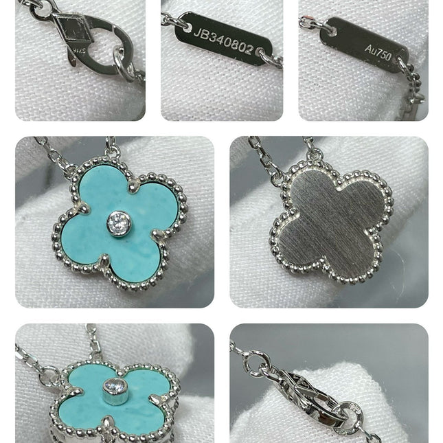 CLOVER MEDIUM TURQUOISE 1 DIAMOND SILVER NECKLACE