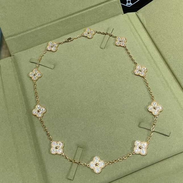 CLOVER NECKLACE 10 MOTIFS DIAMOND PAVED