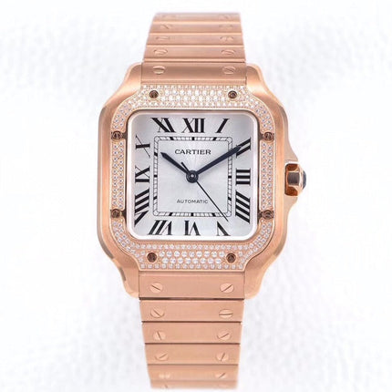 SANTOS LADY 35.1MM AUTOMATIC PINK GOLD DIAMOND BEZEL