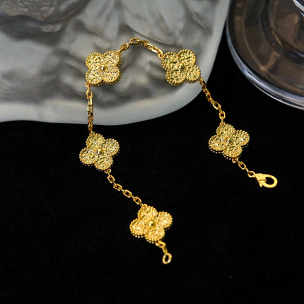 CLOVER 5 MOTIFS GOLD DIAMOND BRACELET