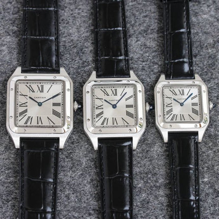 SANTOS DUMONT LADY SILVER CASE CROCODILE STRAP