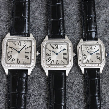 SANTOS DUMONT LADY SILVER CASE CROCODILE STRAP