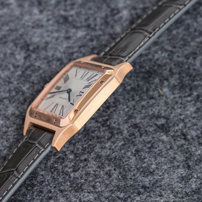 SANTOS DUMONT LADY PINK GOLD CASE CROCODILE STRAP