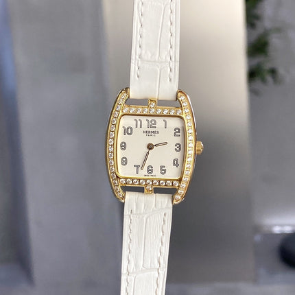 CAPE COD 26 GOLD MOP DIAL DIAMOND BEZEL WHITE LEATHER