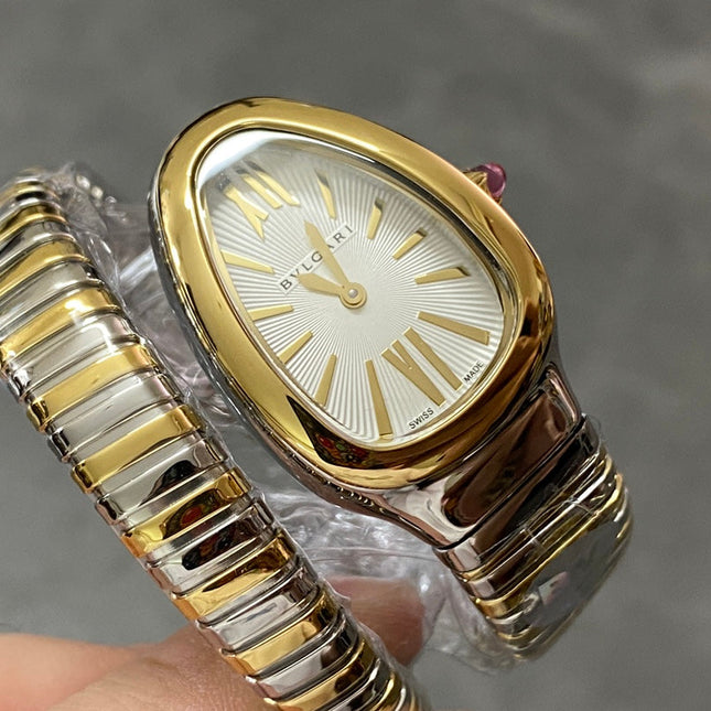 SERPENTI SPIGA GOLD SILVER CERAMIC WHITE DIAL