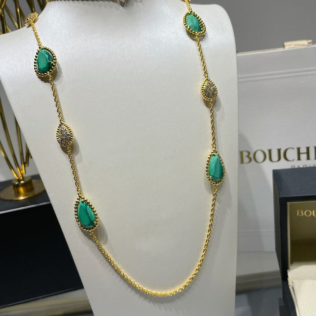 BOHEME 16 MOTIF MALACHITE DIAMOND GOLD NECKLACE