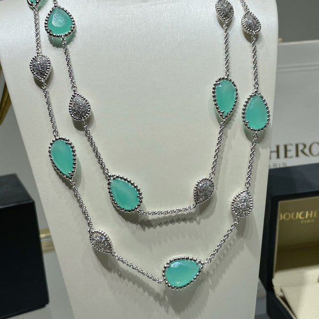 BOHEME 16 MOTIF TURQUOISE DIAMOND SILVER NECKLACE