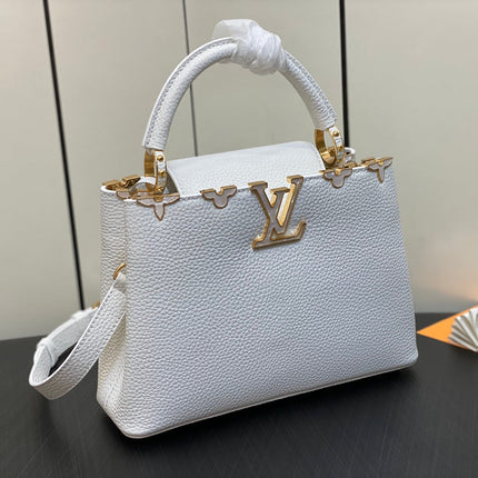 CAPUCINES BB 27 WHITE TAURILLON GOLD HARDWARE