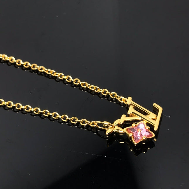 LV LOGO PINK STAR GOLD NECKLACE