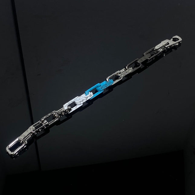 LV MONOGRAM BLACK SILVER BLUE CHAIN BRACELET