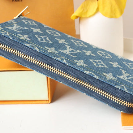 LV MONOGRAM DENIM LEATHER 19CM LONG WALLET