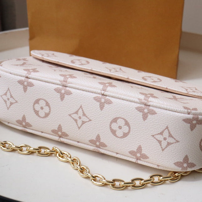 LV WOC 2WAY CHAIN WHITE PINK LEATHER