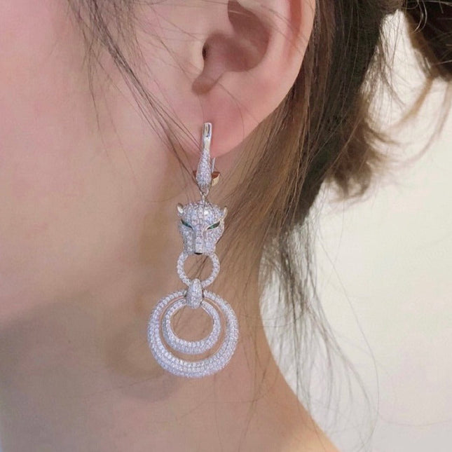 PANTHERE DE CARTI SILVER DIAMOND DROP EARRINGS