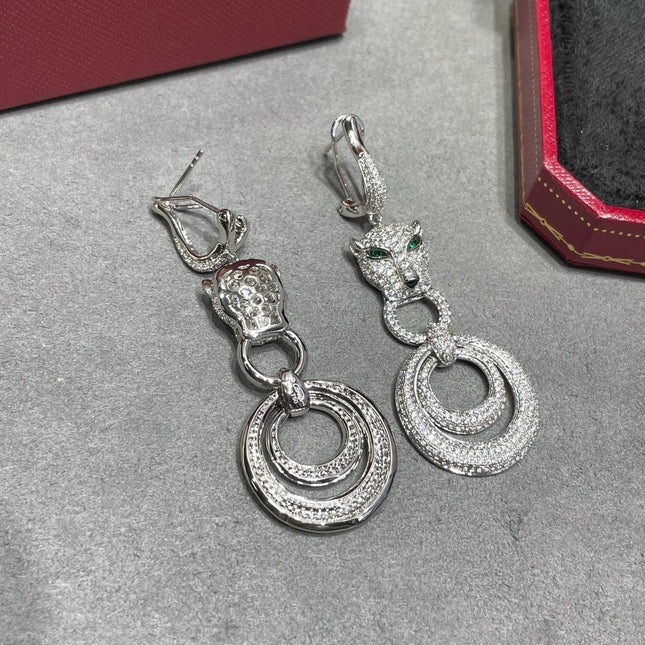 PANTHERE DE CARTI SILVER DIAMOND DROP EARRINGS