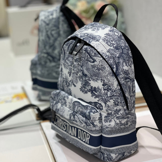 TRAVEL BACKPACK 20CM WHITE BLUE OBLIQUE JACQUARD