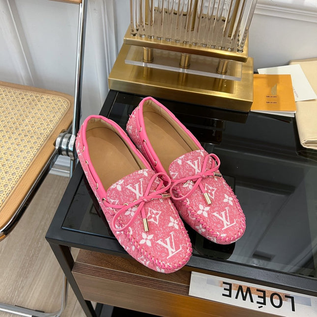 LV GLORIA FLAT LOAFER DENIM FLORAL FABRIC PINK