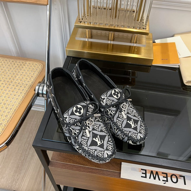 LV GLORIA FLAT LOAFER DENIM FLORAL FABRIC BLACK