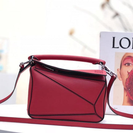 LOE MINI 18 PUZZLE BAG IN CHERRY RED CALFSKIN